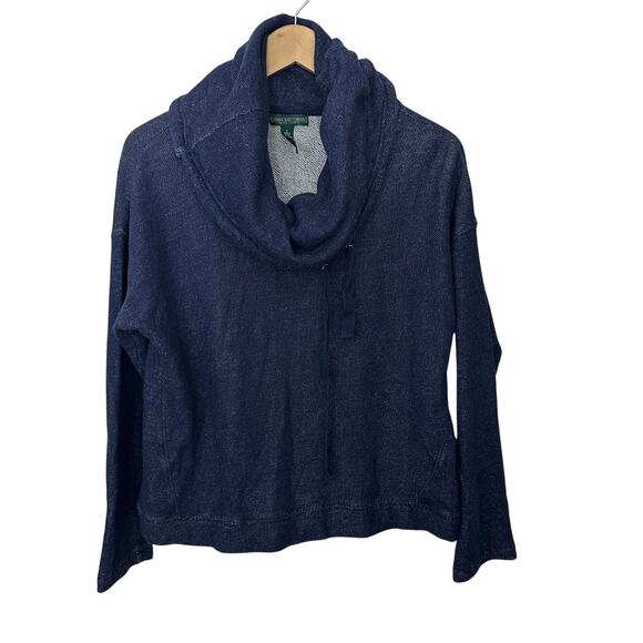 Lauren Jeans Company Funnel Neck Pullover Womens Large Blue Drawstrings Casual - Picture 1 of 4